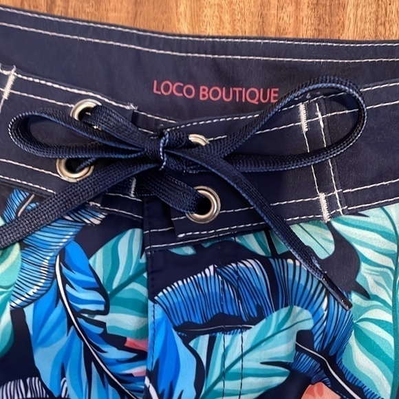 LOCO Boutique women’s large 12 14 shorts floral board swim bathing suit blue - Picture 2 of 8